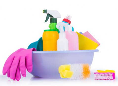 Service terms and conditions document displayed alongside cleaning equipment