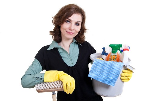 Technician preparing a carpet for steam cleaning